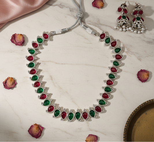 Multi Silver Oxidised Necklace