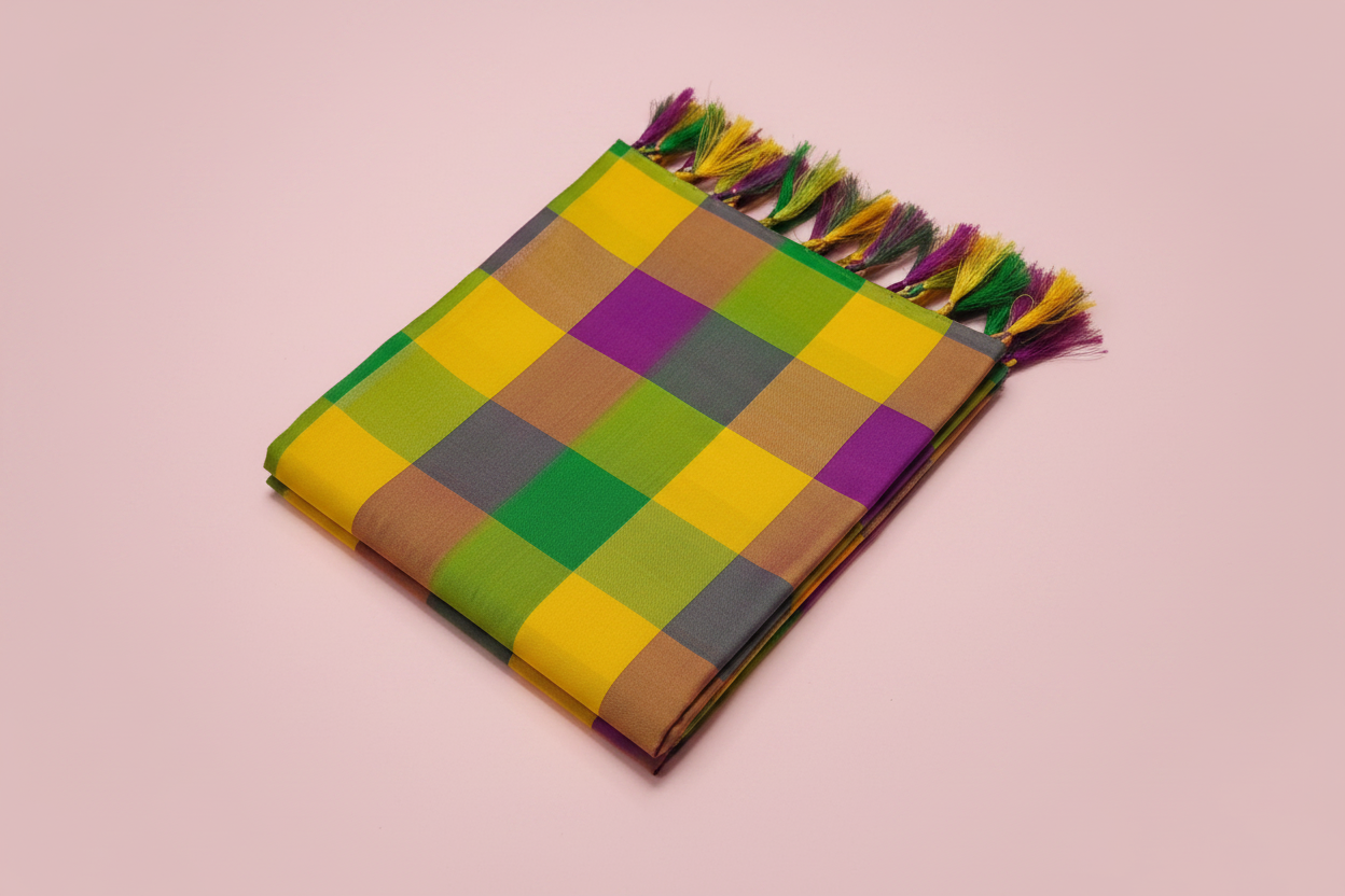 Multi fancy checked saree 