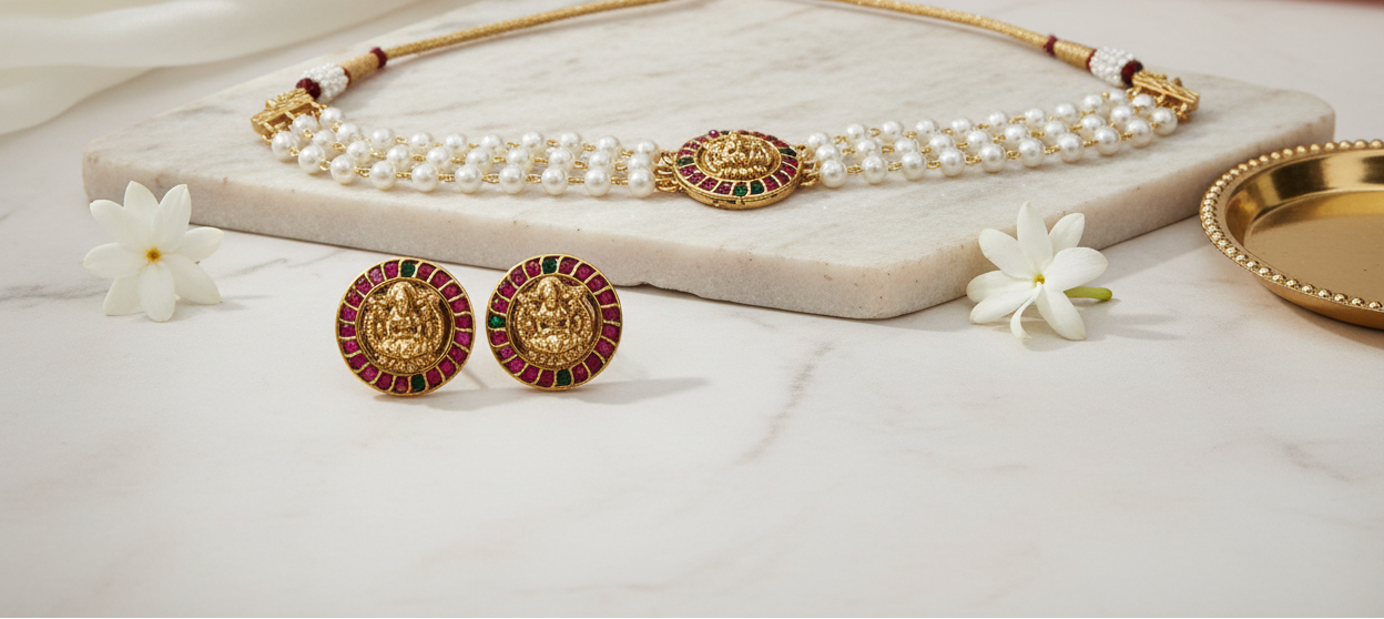 Multicolor Lakshmi Pearl Choker