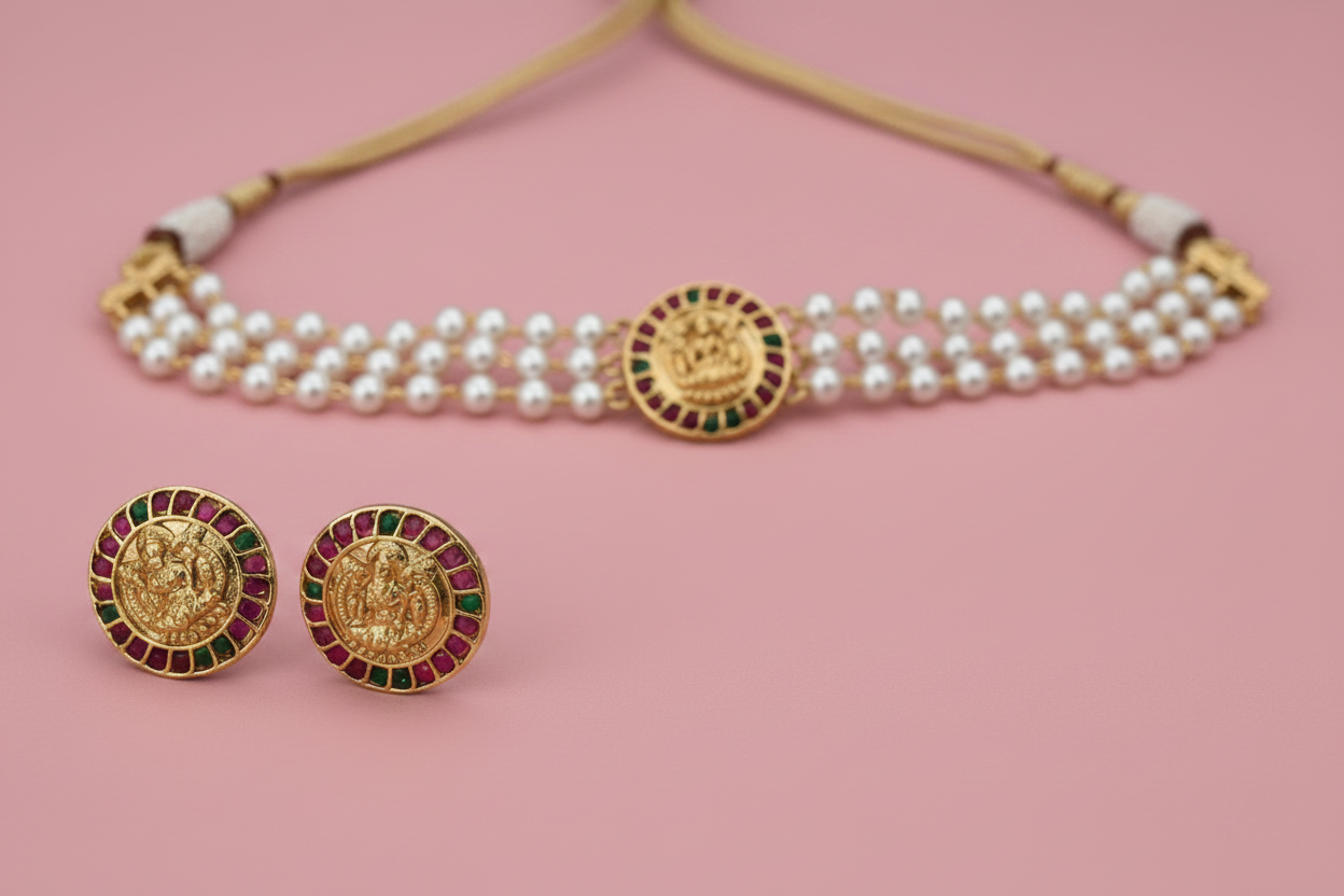 Multicolor Lakshmi Pearl Choker
