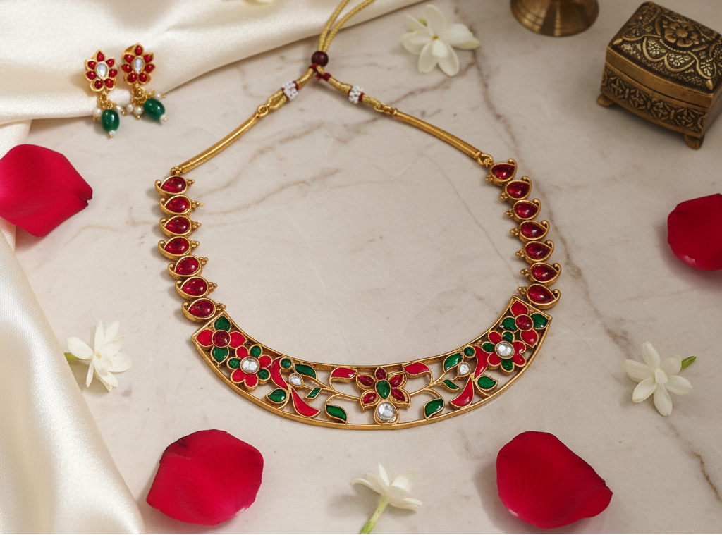 Multicolor Matte Floral Necklace