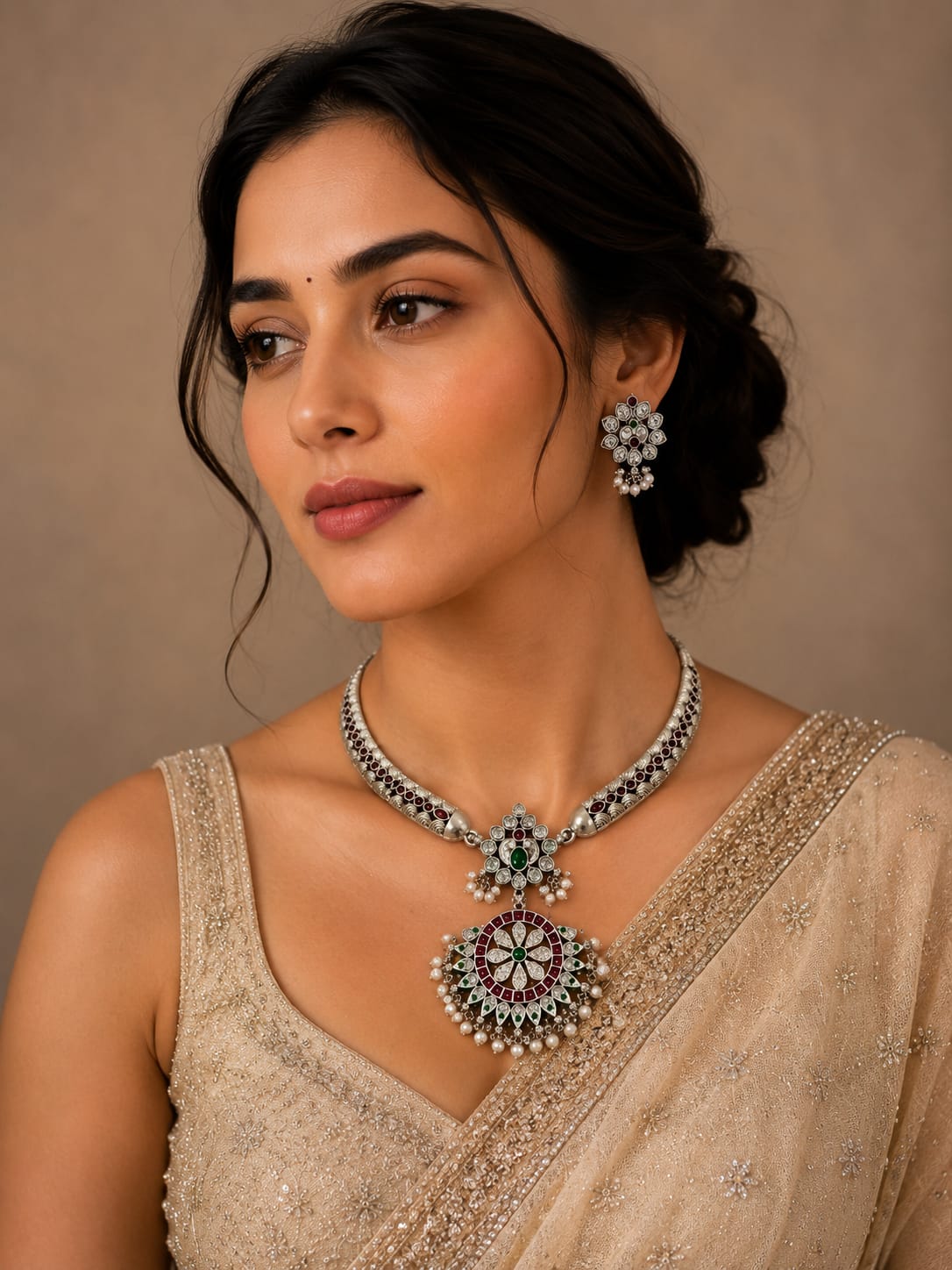 Multicolor Silver Oxidised Necklace