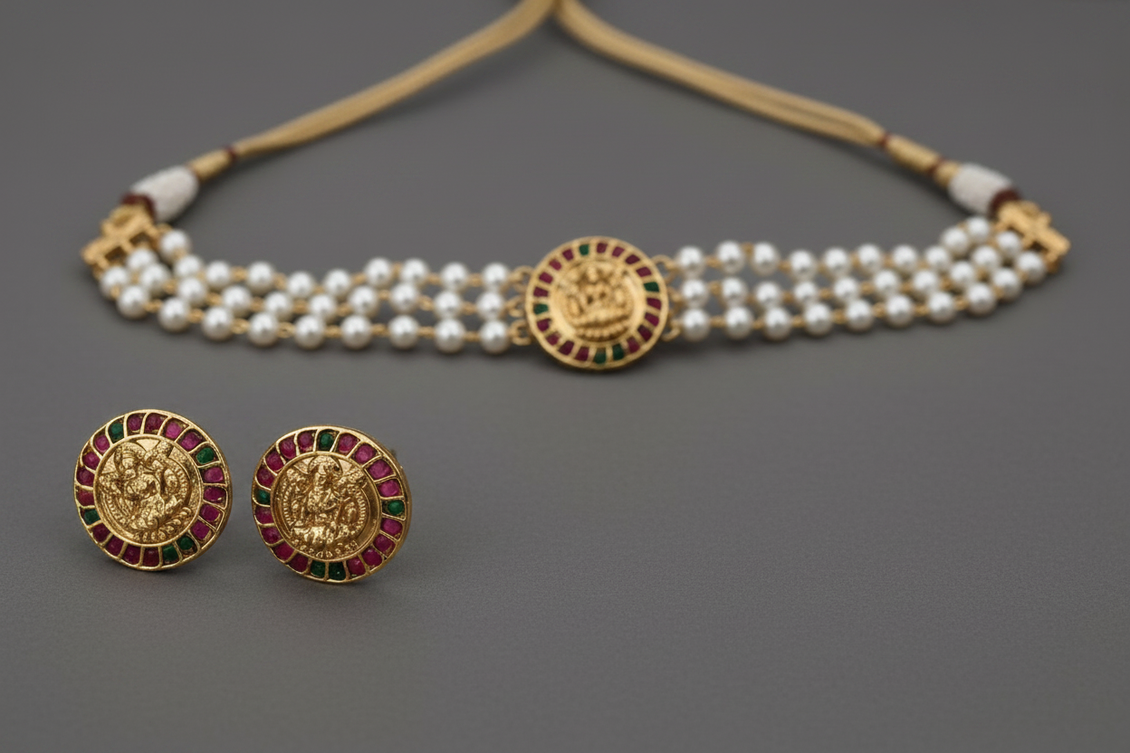 Multicolor Lakshmi Pearl Choker