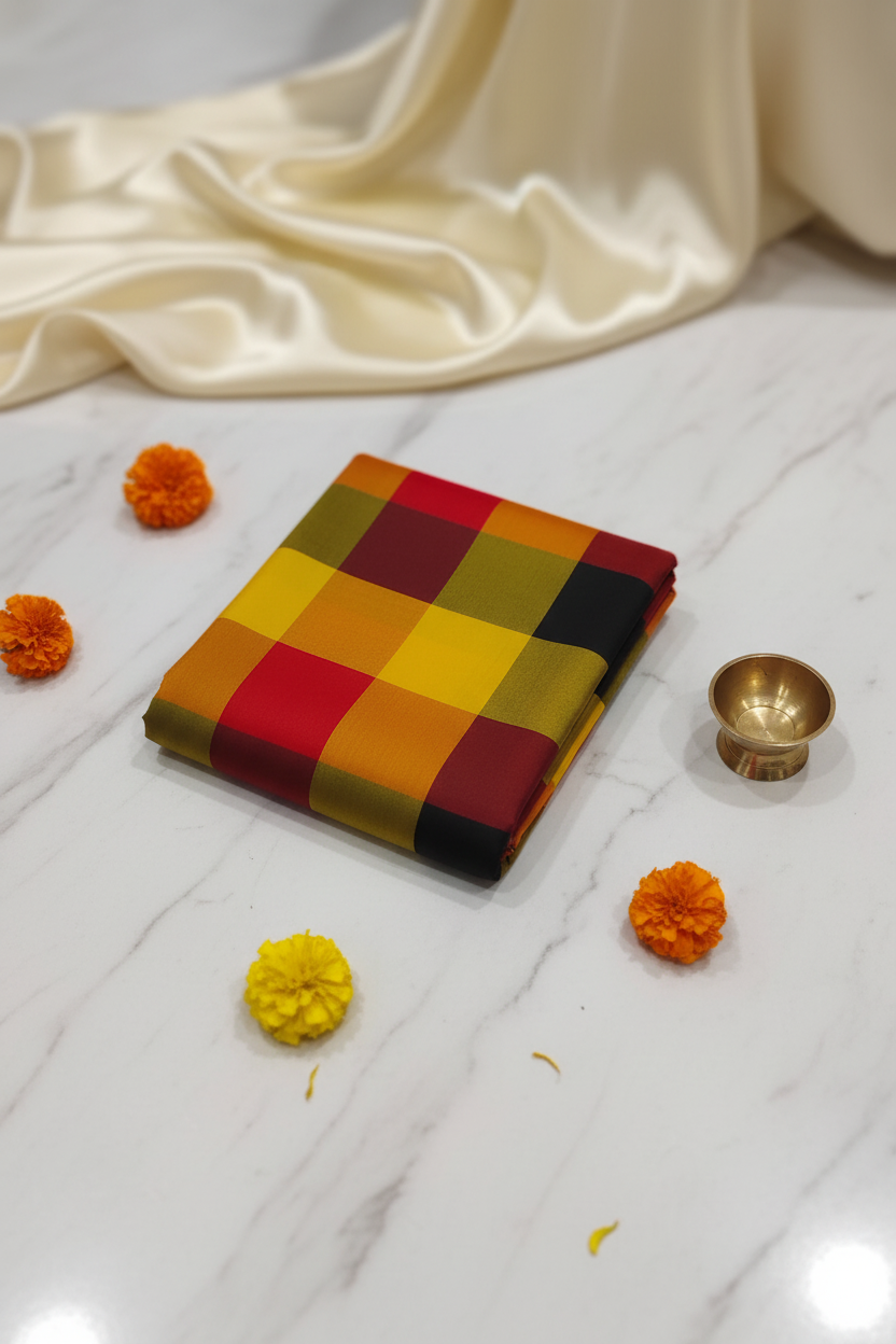 Multicolor checked saree 