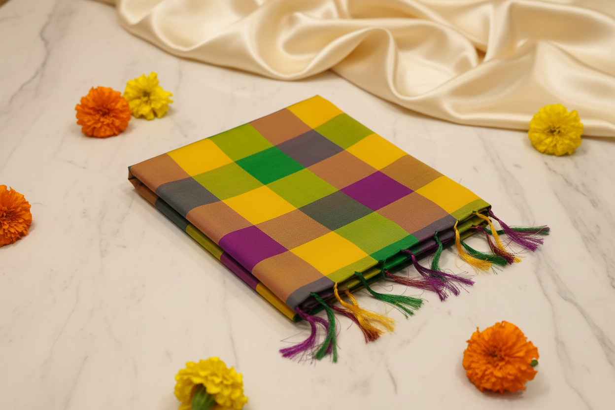 Multicolor checks saree