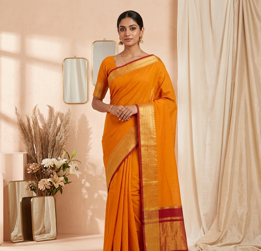 Mustard Yellow Fancy Cotton Saree