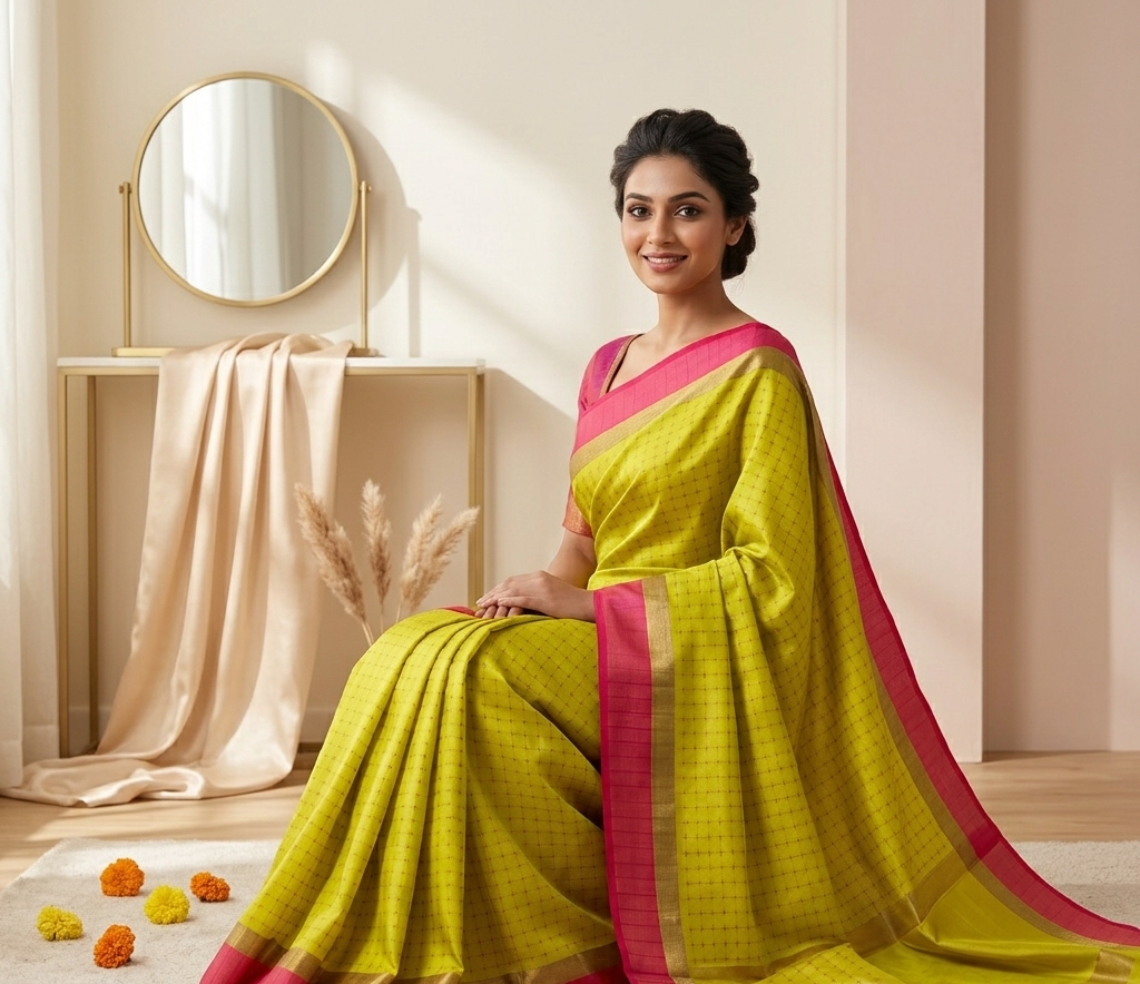 Mustard Yellow Silk Saree