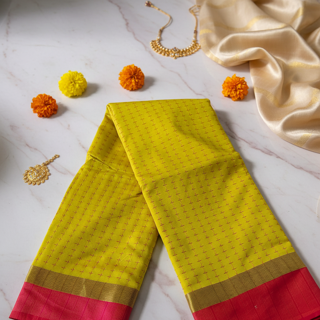Mustard Yellow Silk Saree