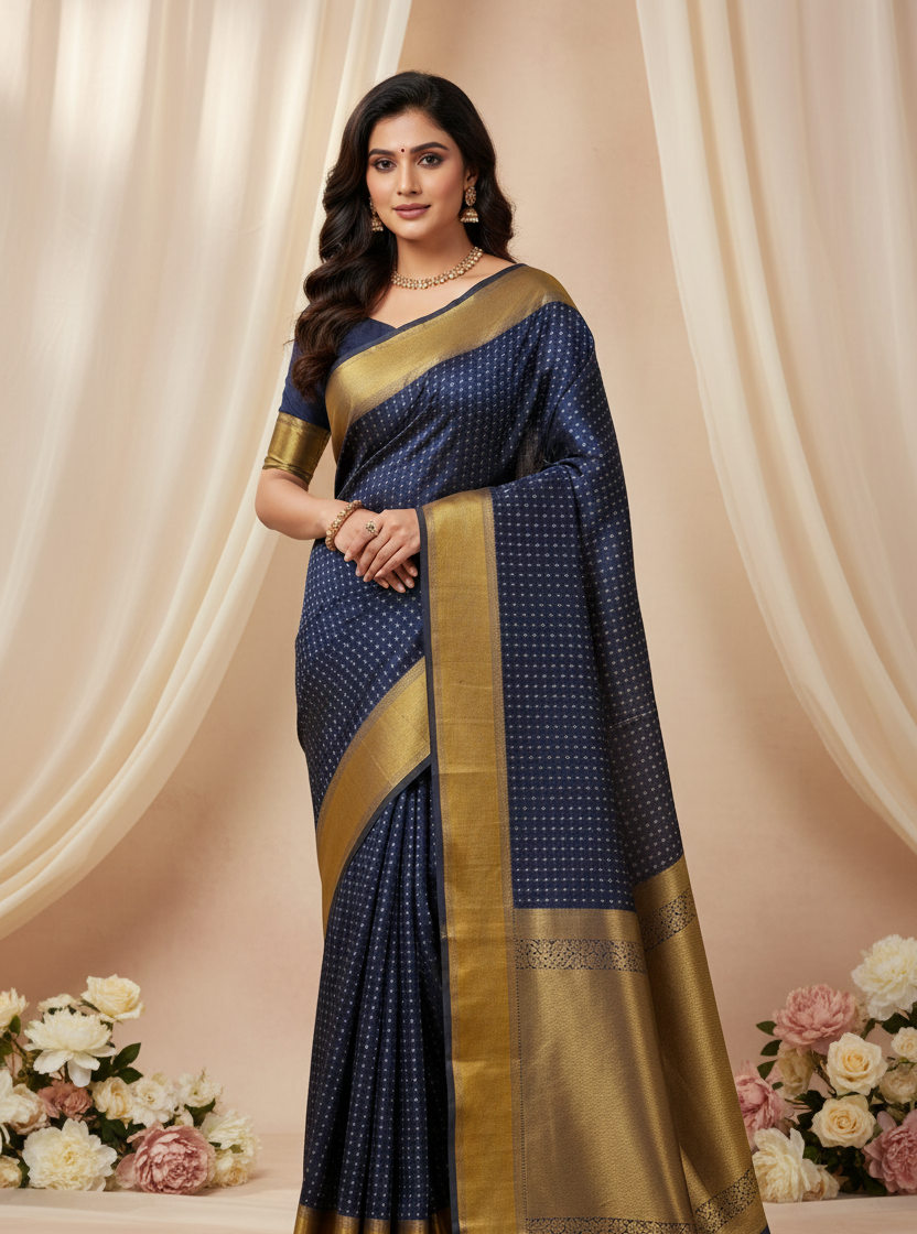 Navy Blue Silk Saree