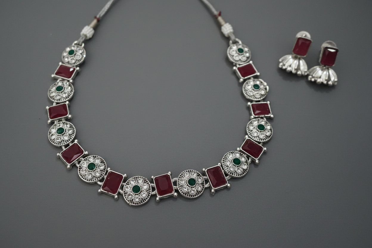 Red Oxidised Necklace
