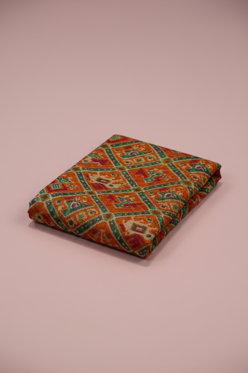 Orange-green Fancy Cotton Saree