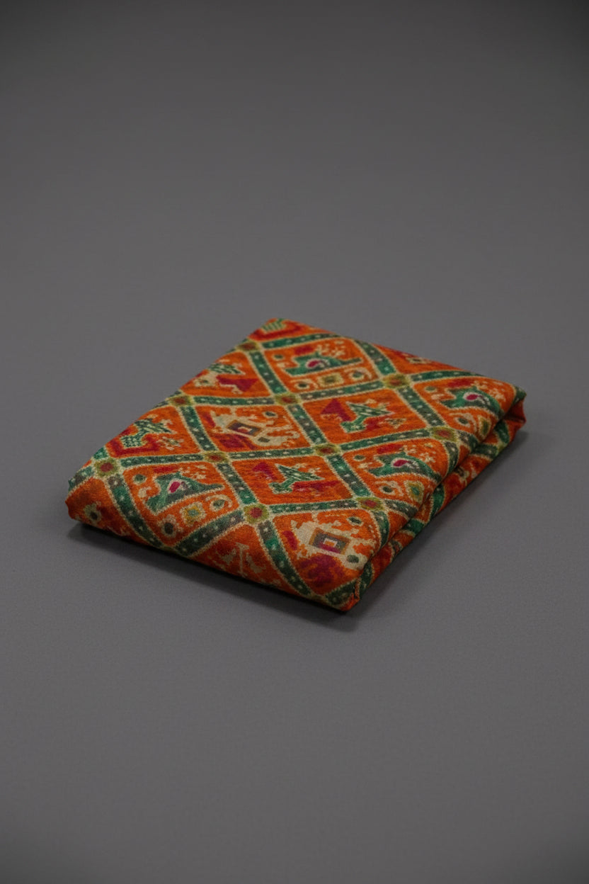Orange-green Fancy Cotton Saree