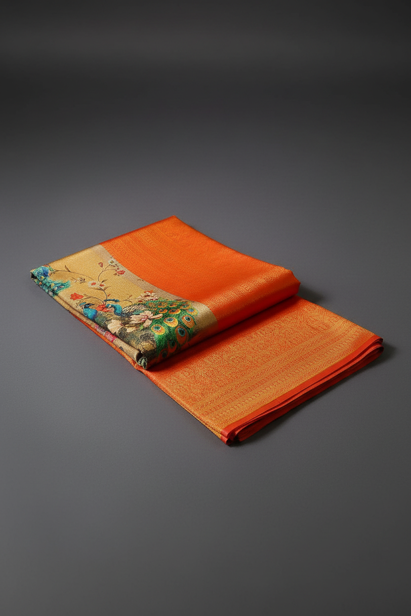 Bright Orange Soft Saree