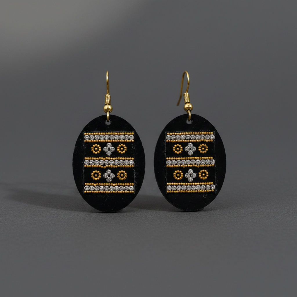 Black Oval Stone Earrings