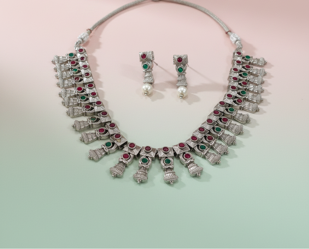 Silver Oxidised Multi Necklace