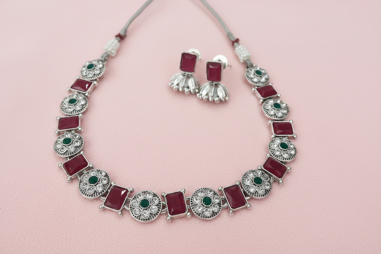 Red Oxidised Necklace