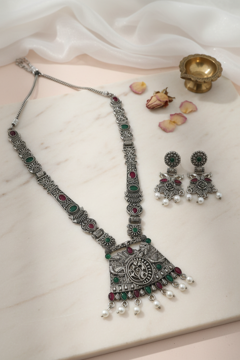 Oxidised Ruby Necklace
