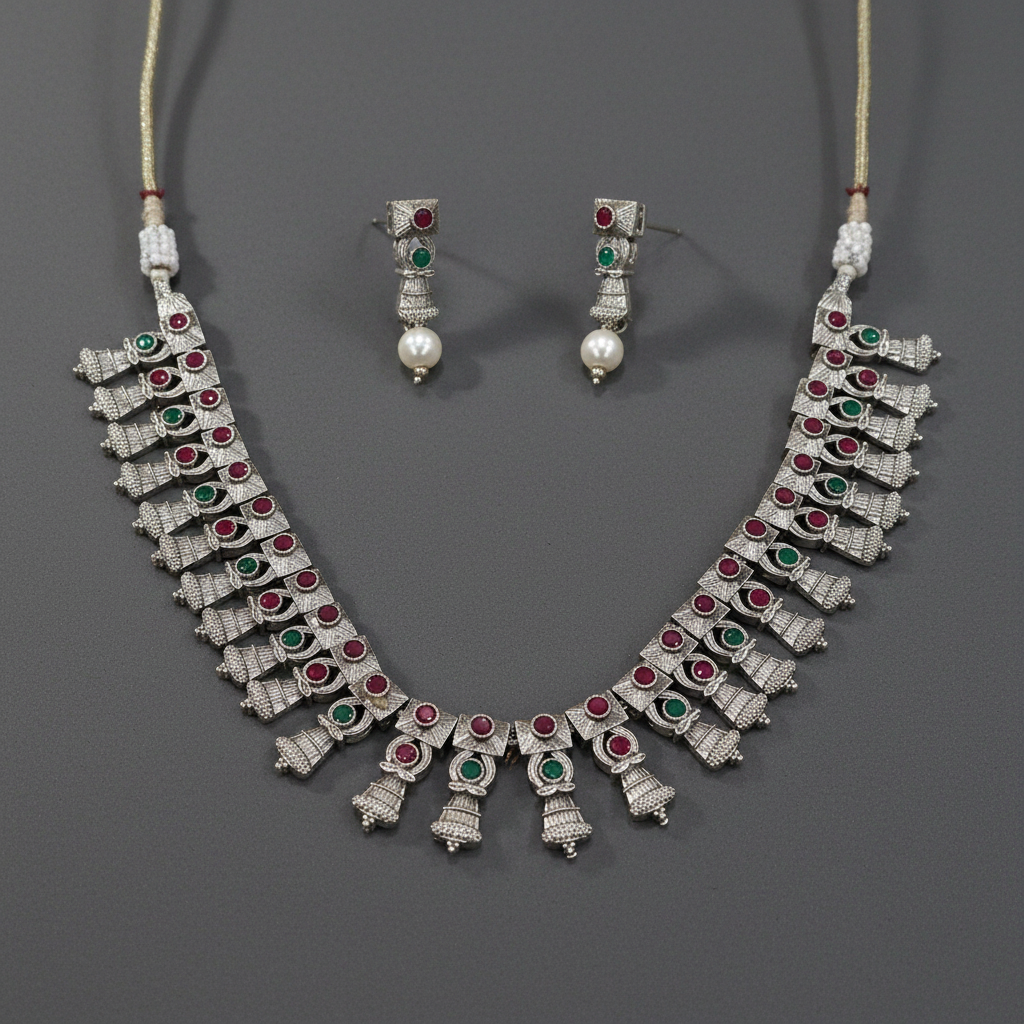Silver Oxidised Multi Necklace