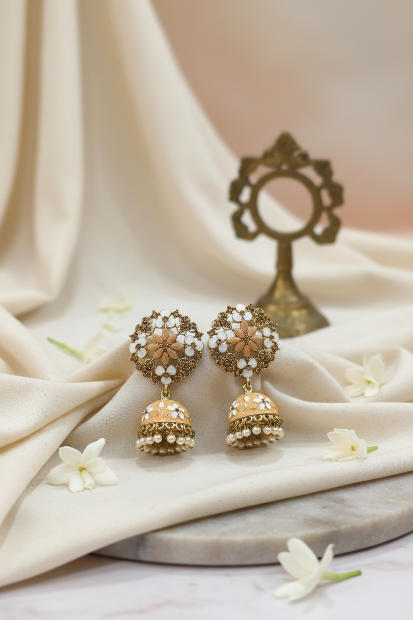 Pale Orange Meenakari Earrings 