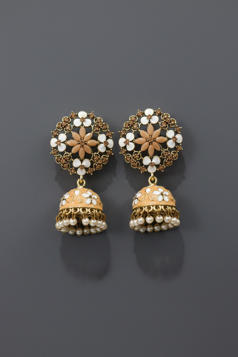 Pale orange meenakari jhumka 