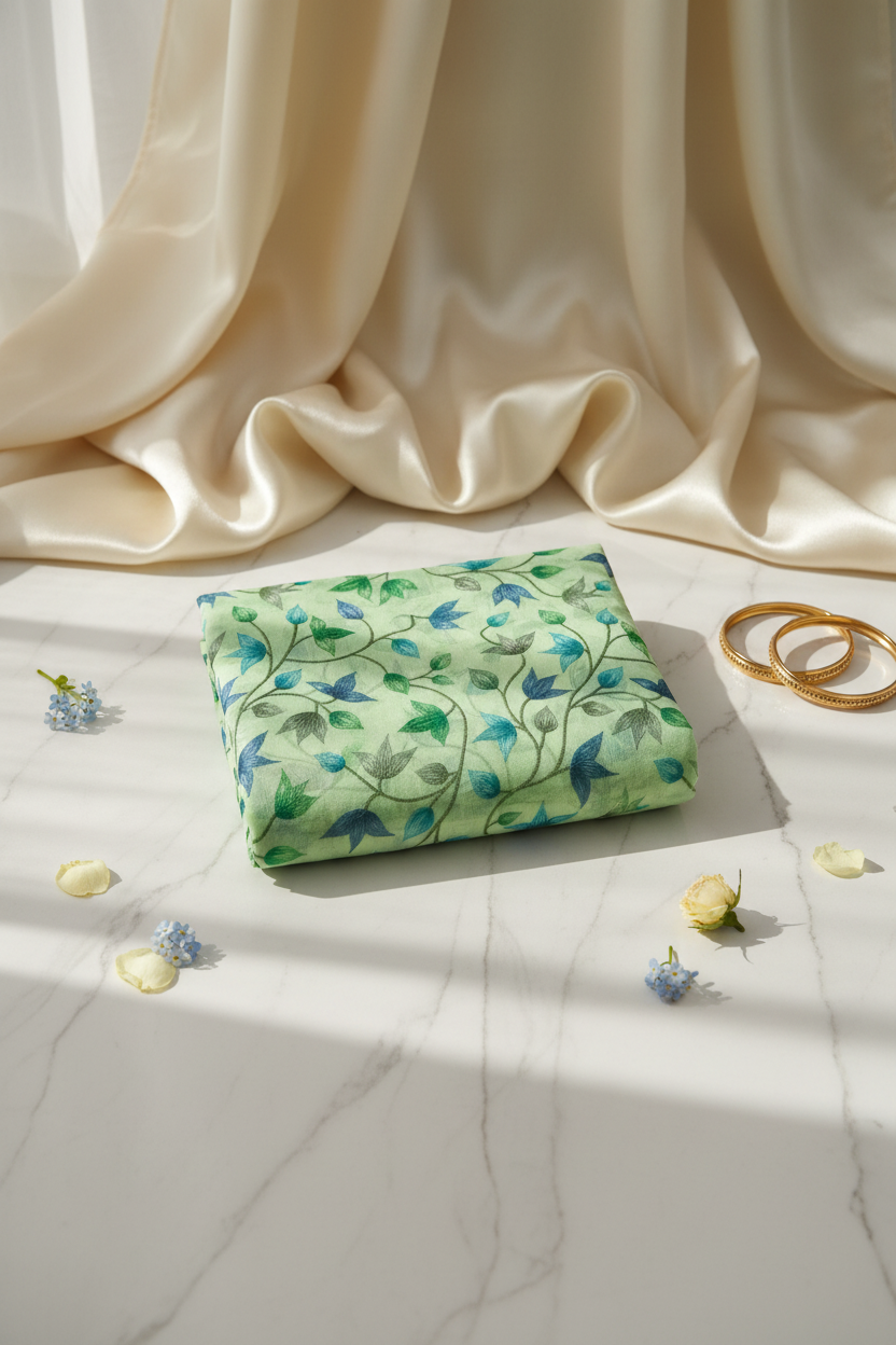 Parrot Green Fancy Cotton Saree