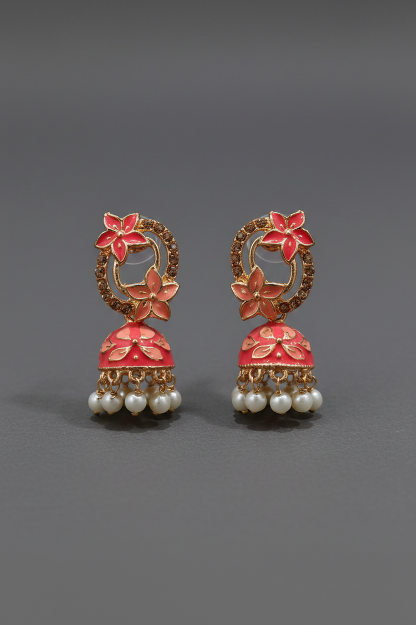 Peach Meenakari Jhumkas 