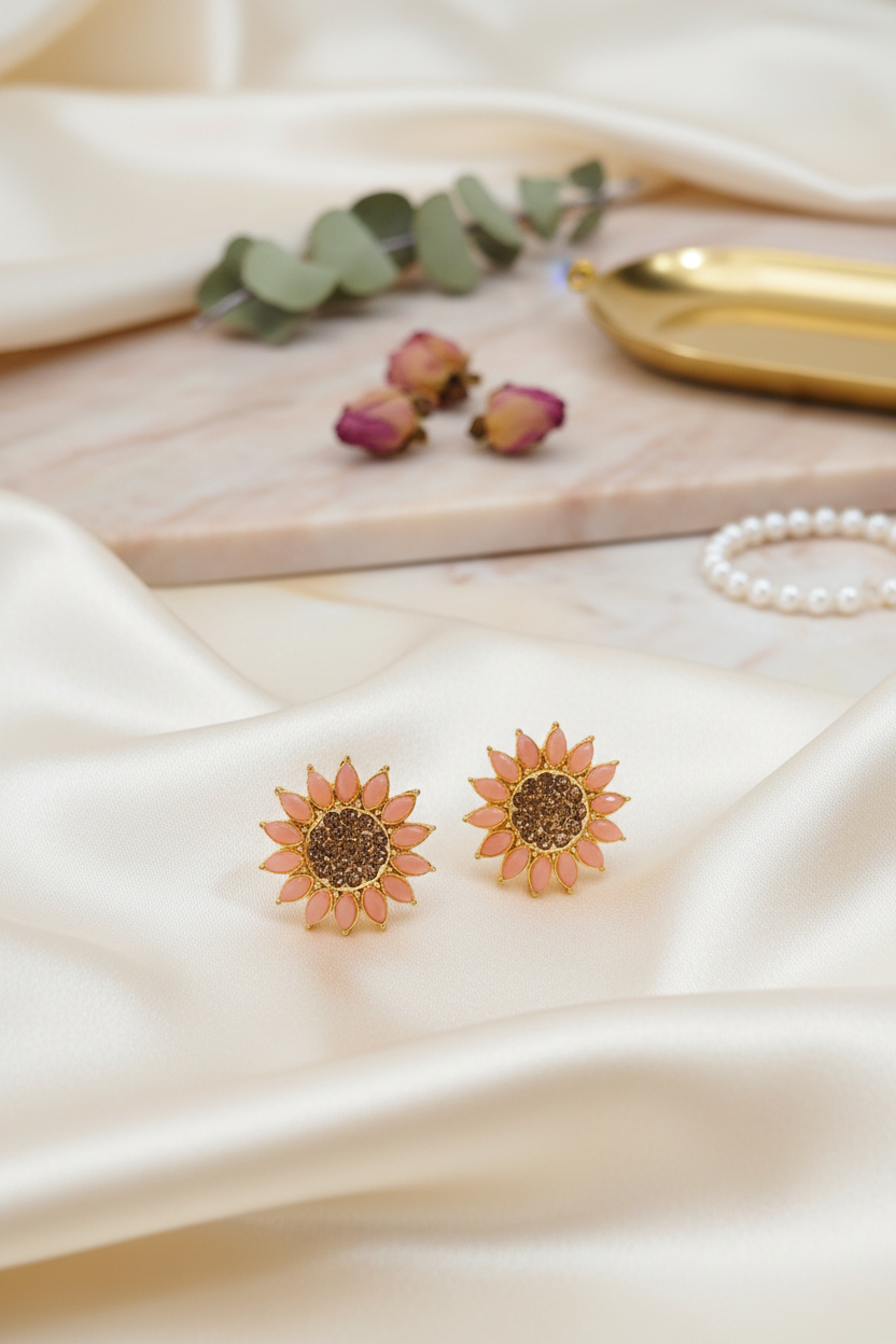 Peach Sunflower Earrings 
