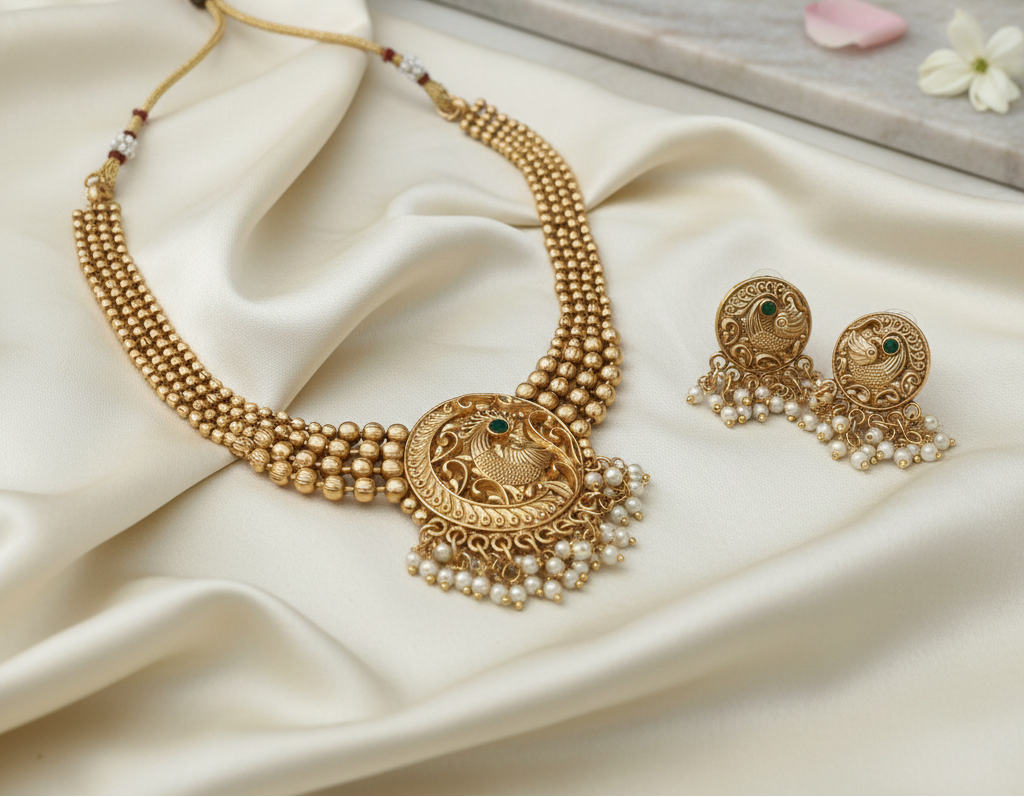 Peacock Matte Beads Choker