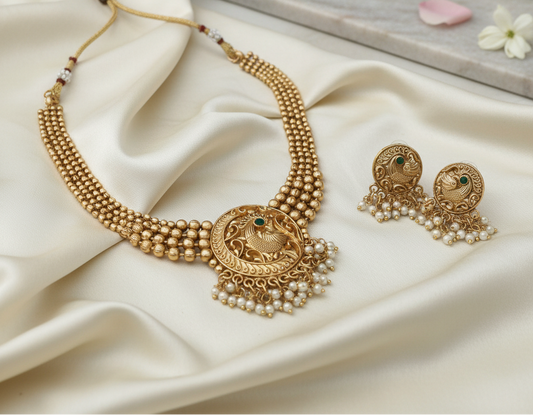 Peacock Matte Beads Choker