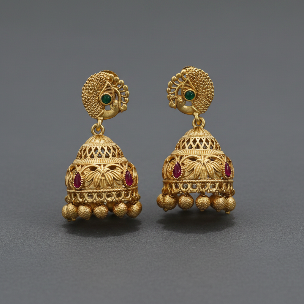 Golden Peacock Matte Jhumka