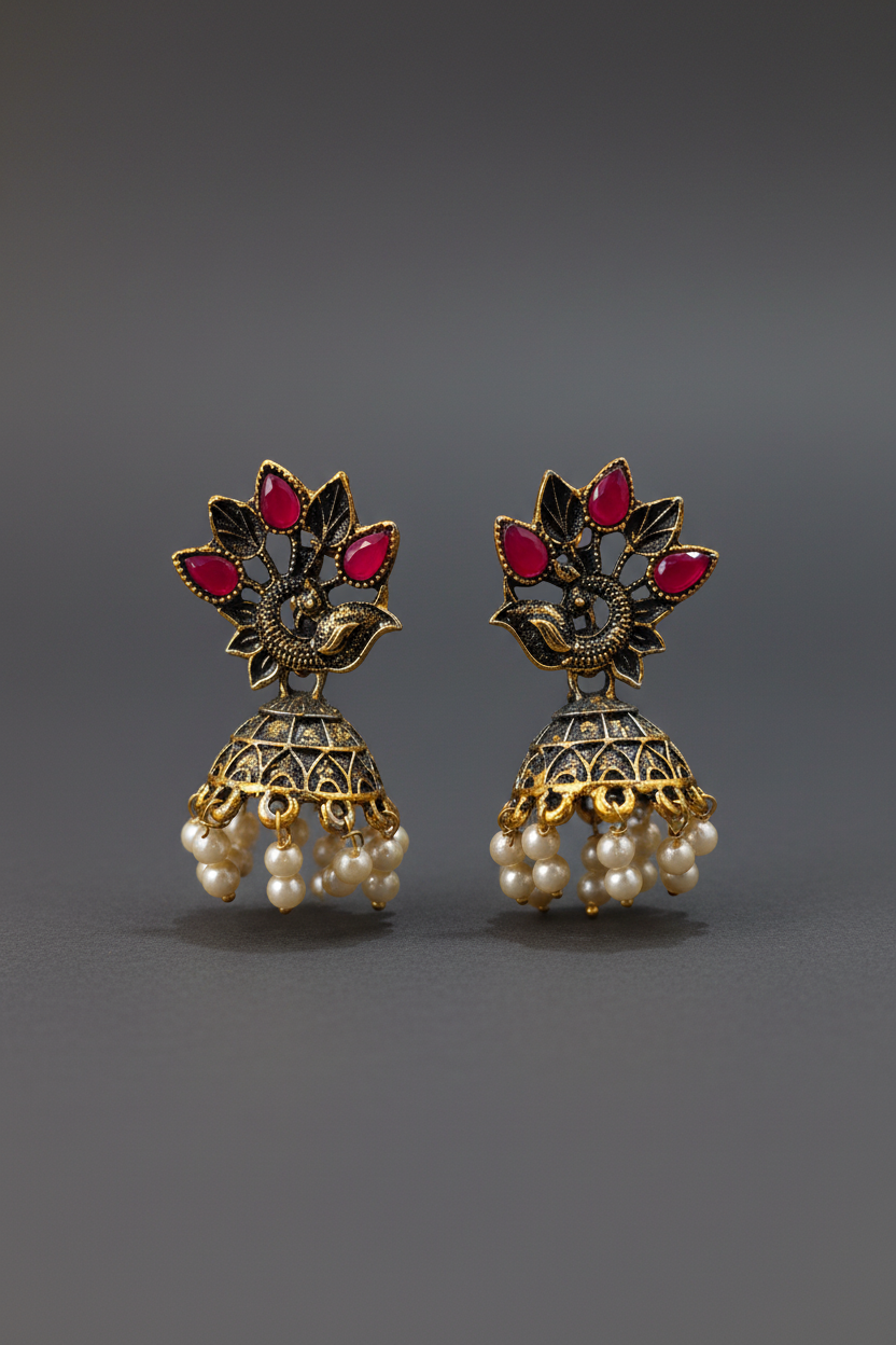 Peacock Meenakari Jhumkas 
