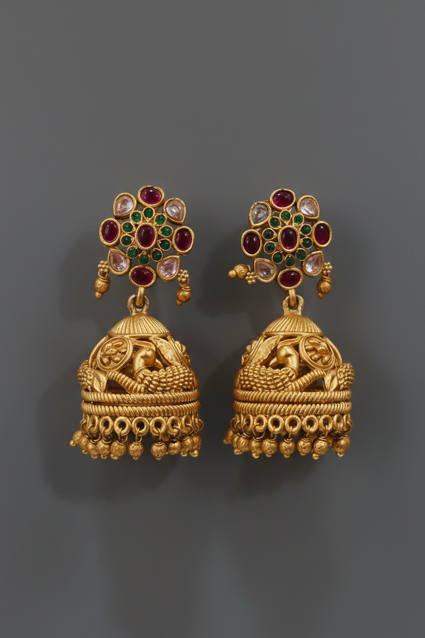 Peacock Multi Matte Jhumkas 