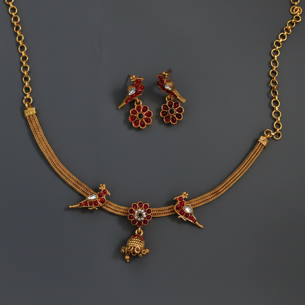 Red Adigai Peacock Necklace