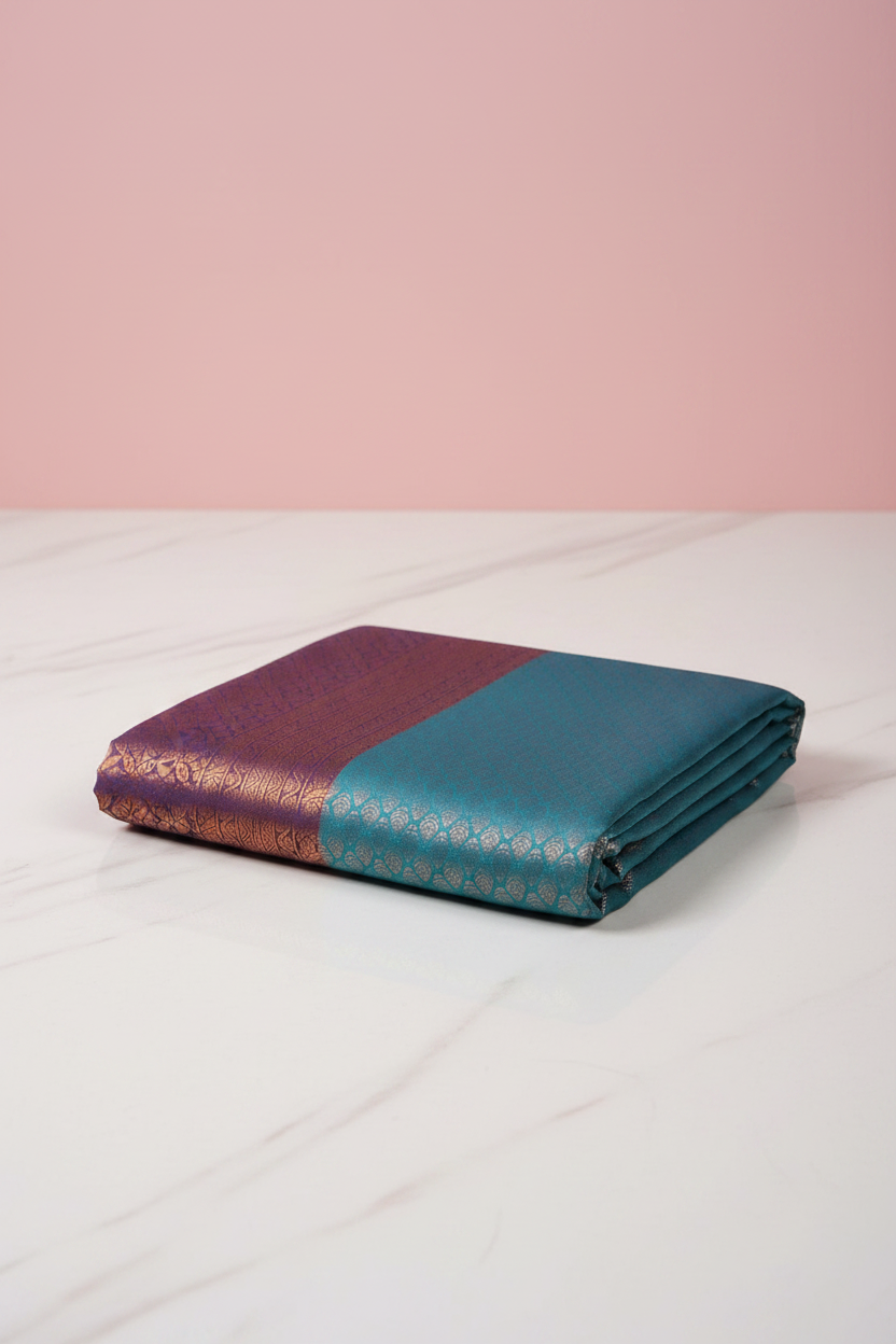 Peacock blue kk Drapes Saree 