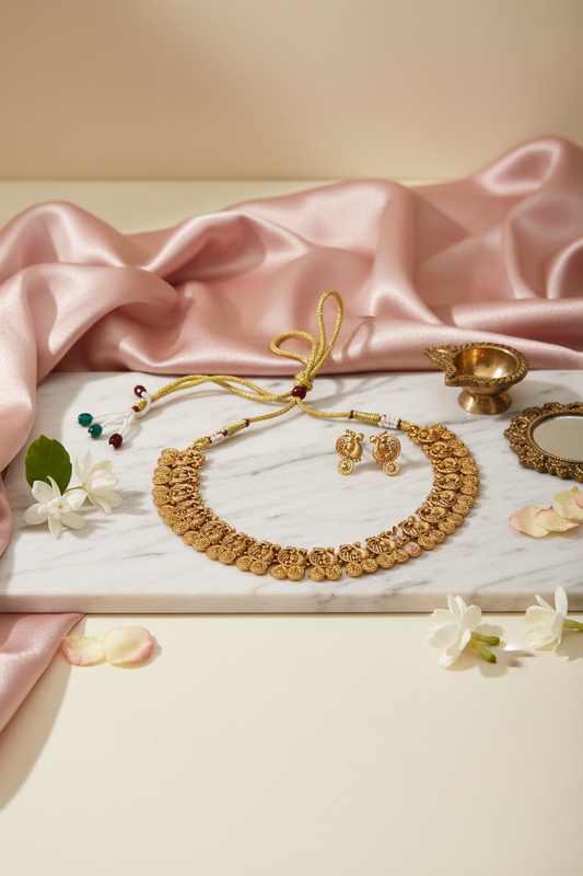 Peacock Lakshmi Coin Necklace 