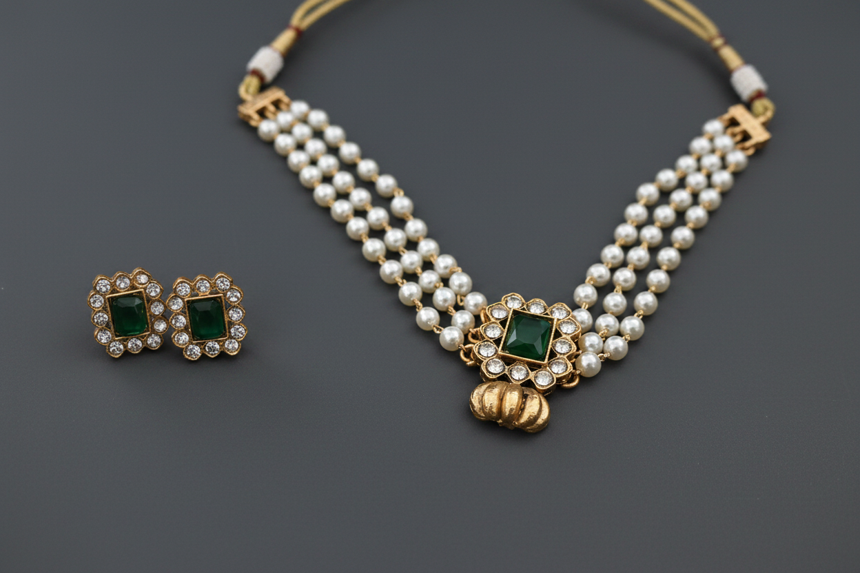 Green Stone Pearl Choker