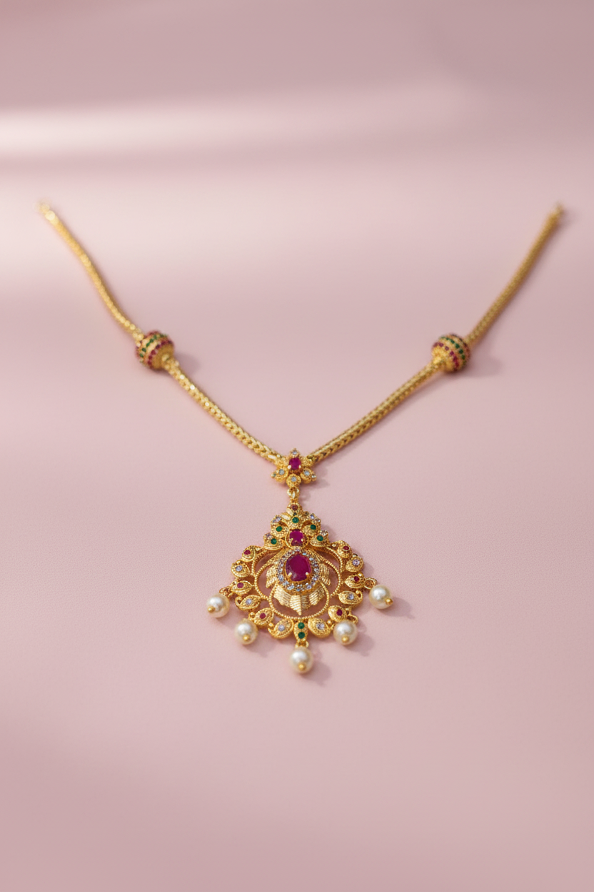 Pink AD Stone Pendant Chain 