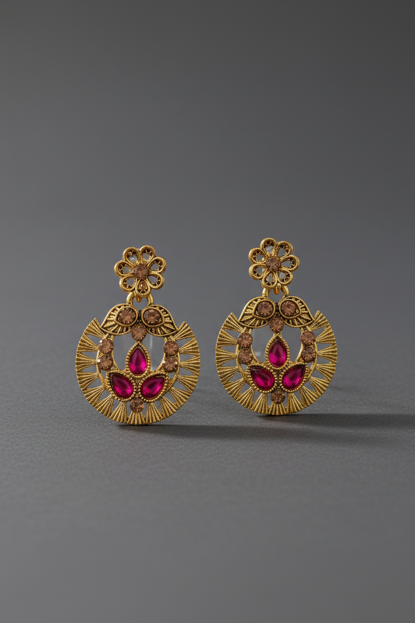 Pink Antique Gold Earrings 