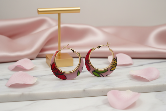 Pink Floral Hoop Earrings