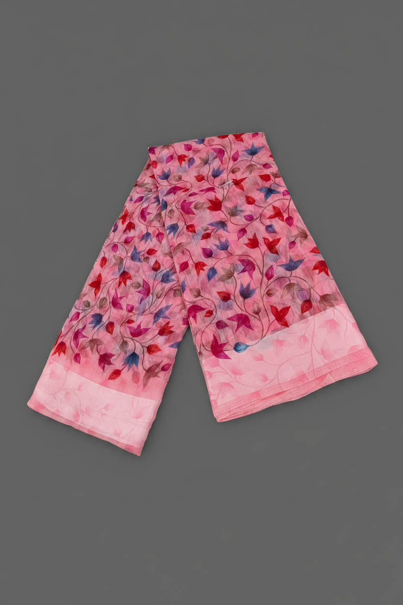 Pink Floral Cotton Saree