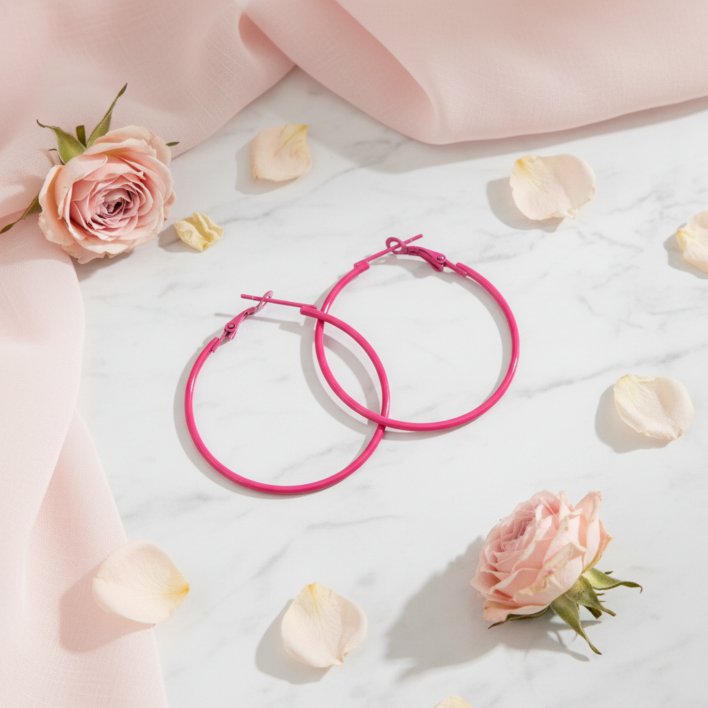 Pink Hoop Ring Earrings