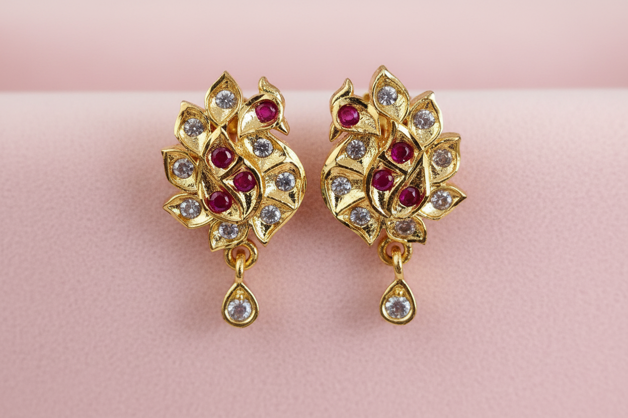 Pink Impon Peacock Earrings