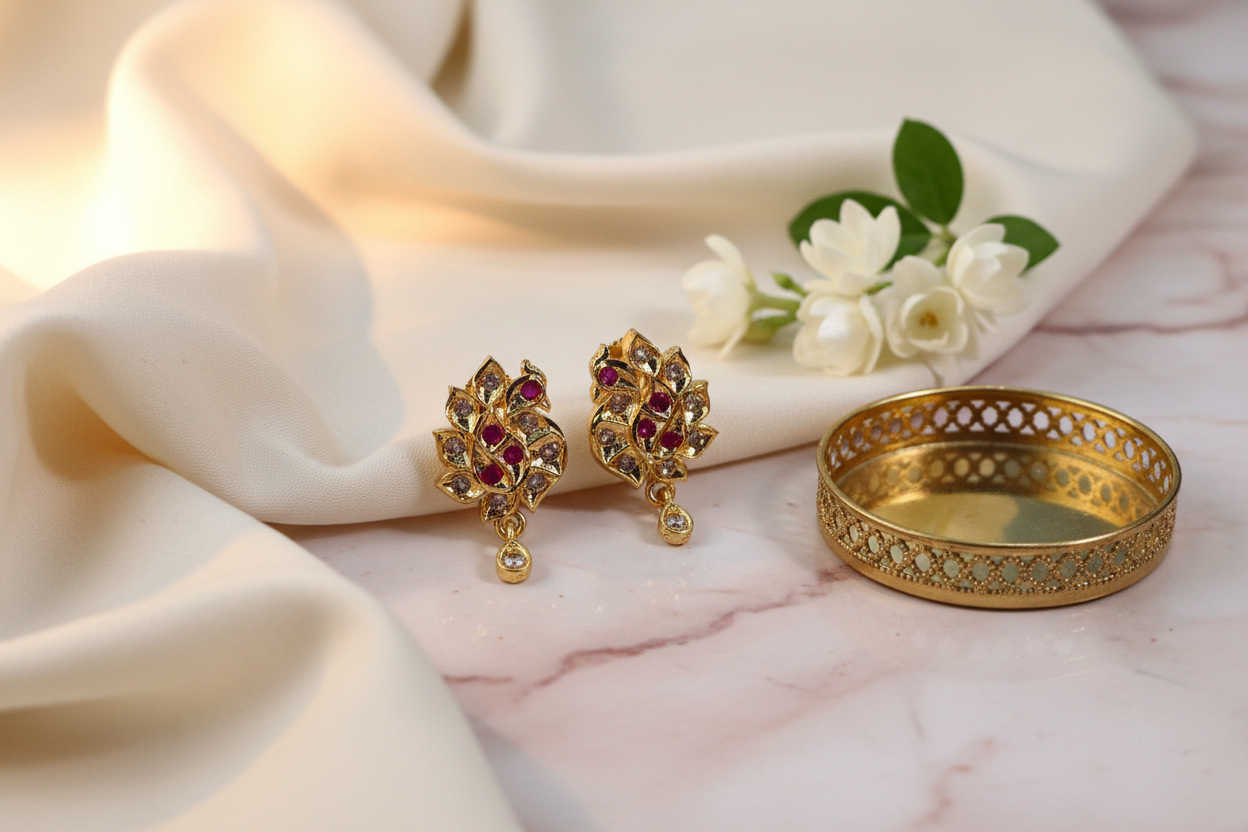 Pink Impon Peacock Earrings