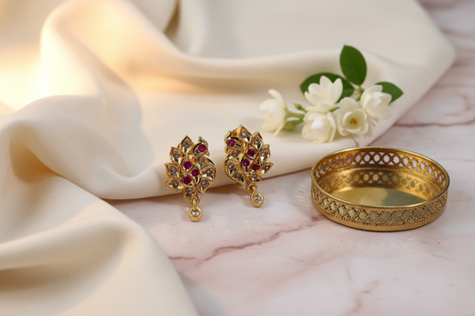 Pink Impon Peacock Earrings