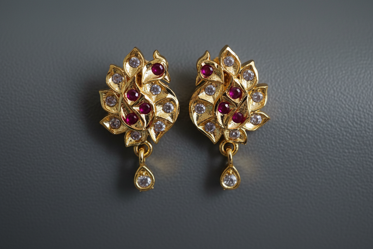 Pink Impon Peacock Earrings