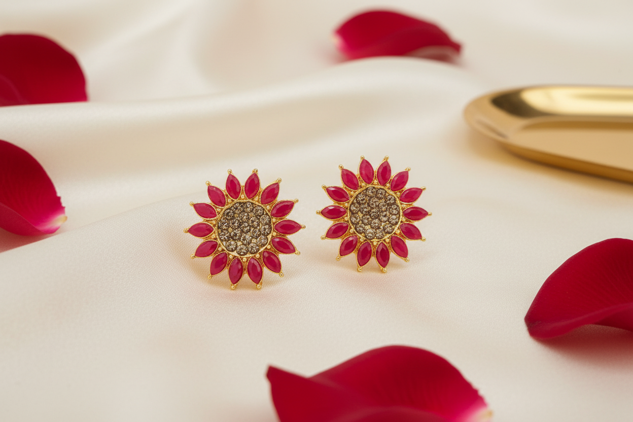 Pink Stone Floral Studs