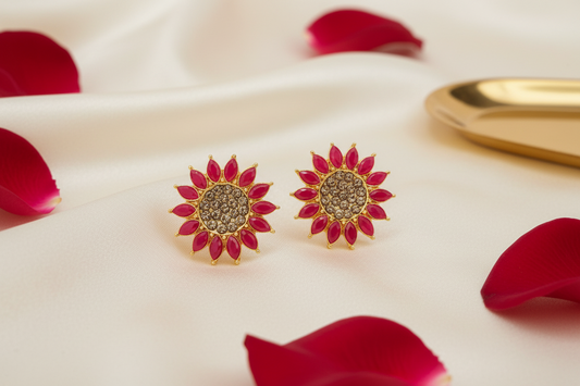 Pink Stone Floral Studs