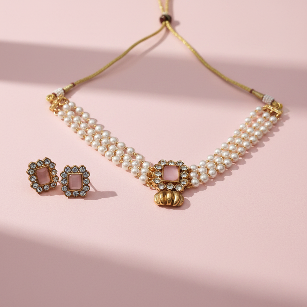 Pink Stone Pearl Choker