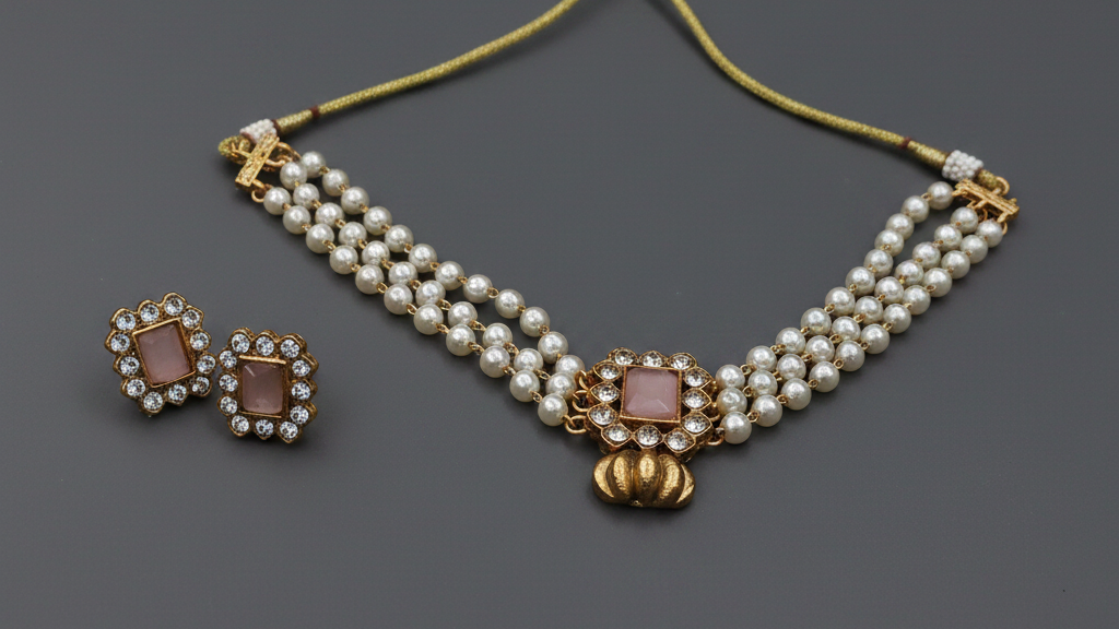 Pink Stone Pearl Choker