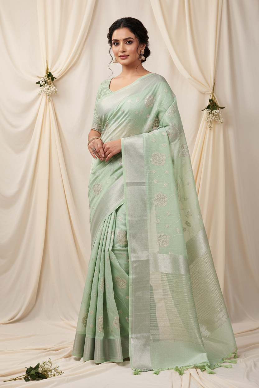Pista Green Linen Elegance